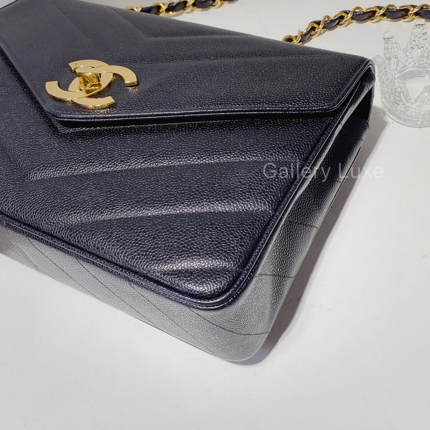 No.2380-Chanel Vintage Chevron Caviar  Jumbo Flap Bag