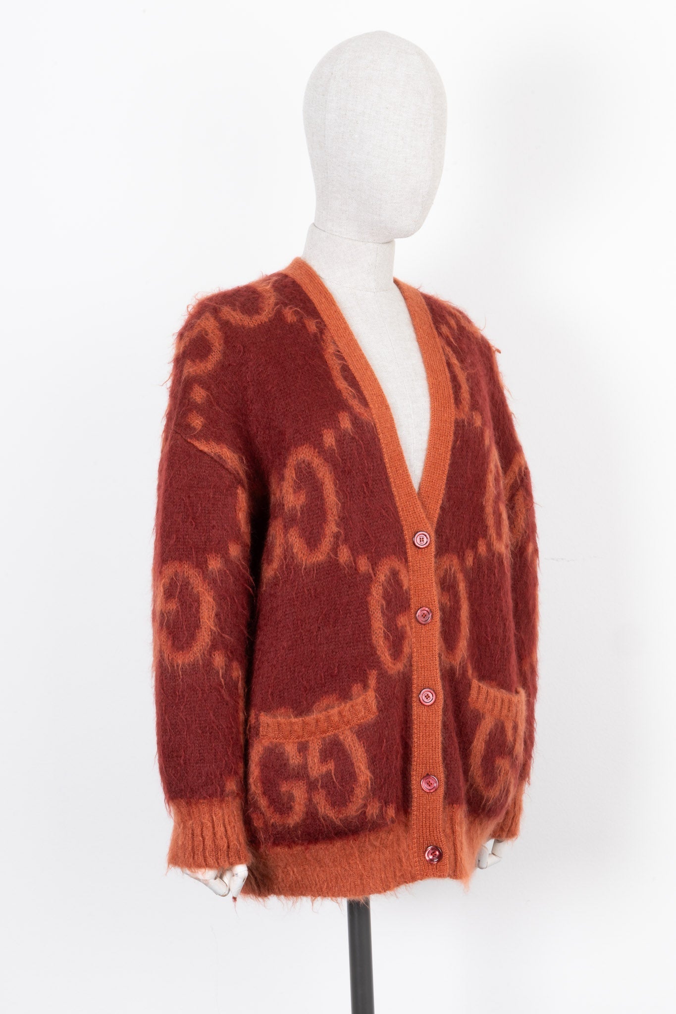 Luxury Gucci Trending 2025 GG Reversible Knit Cardigan Red Orange