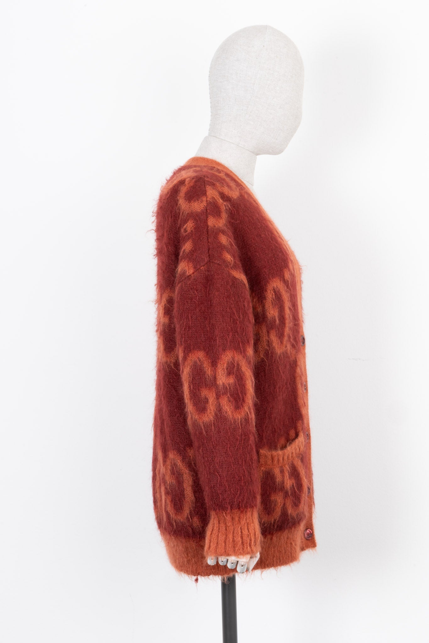 Luxury Gucci Trending 2025 GG Reversible Knit Cardigan Red Orange