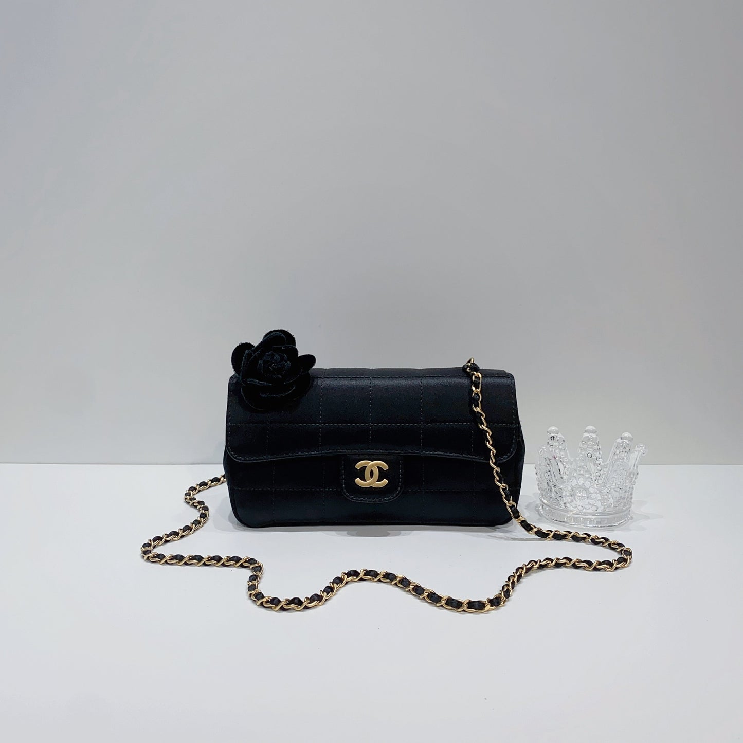 No.3827-Chanel Vintage Satin Camellia Mini Flap Bag
