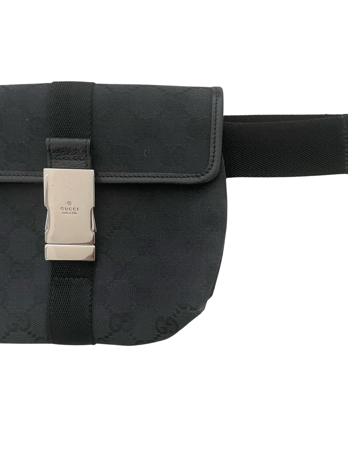 Luxury Gucci Black Jacquard Leather Belt Bag