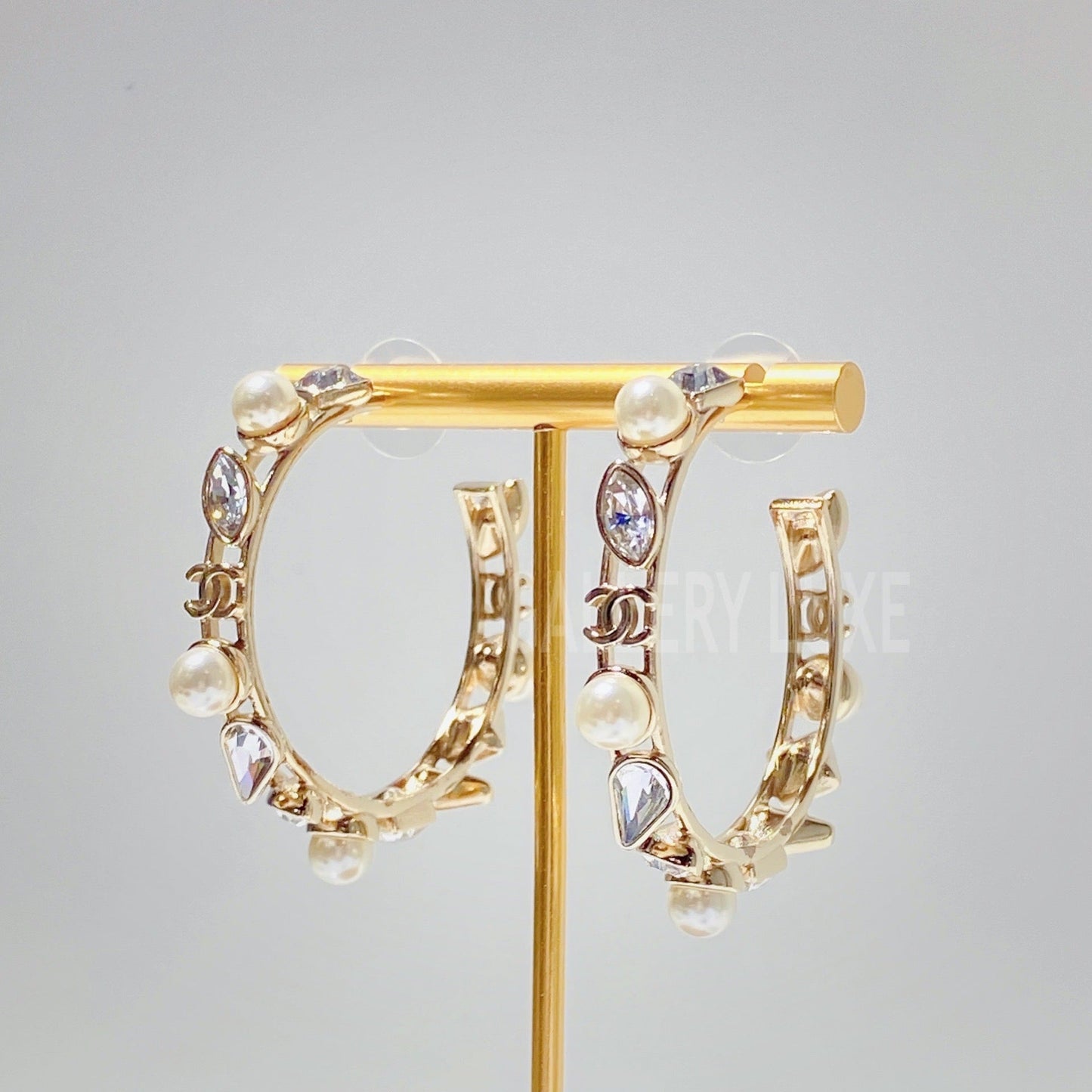 No.3011-Chanel Glass Pearl Strass Snowfall Hoop Earrings