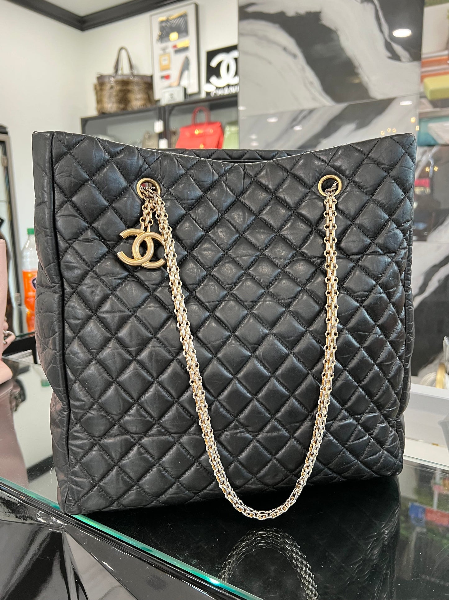 Luxury Chanel Quilted Leather Black Tote
