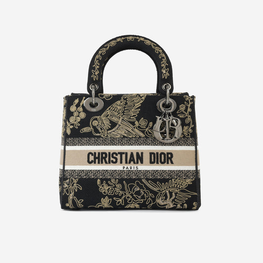 Luxury Dior Medium Lady D-Lite - Black Embroidered Toile