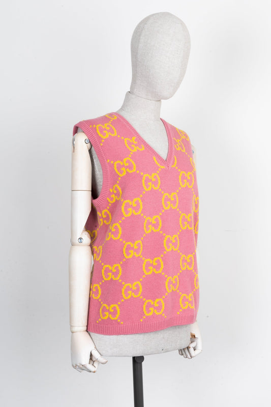 Luxury Gucci Trending 2025 GG Knit Vest Wool Pink