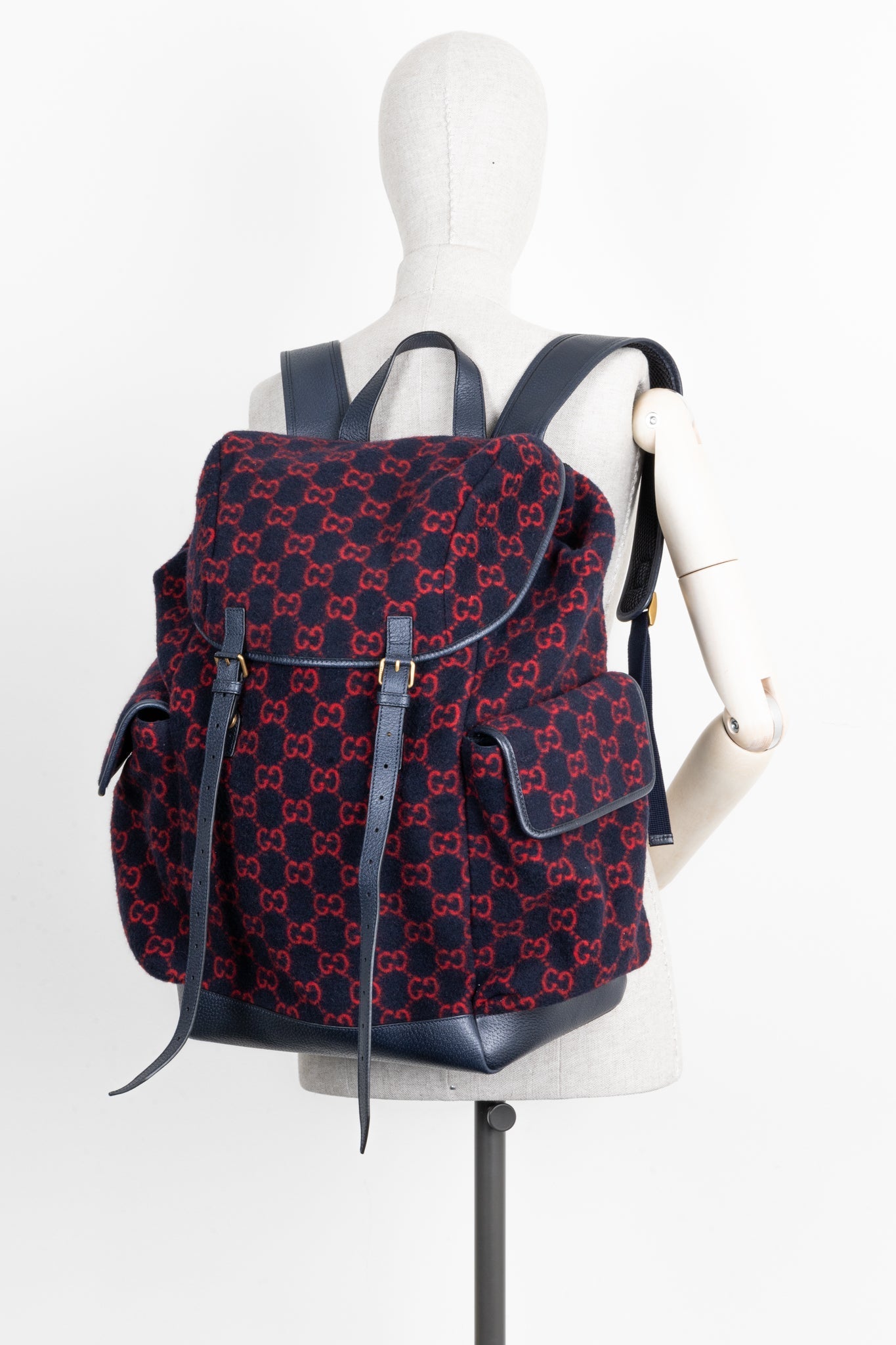 Luxury Gucci Trending 2025 GG Large Wool Backpack Navy