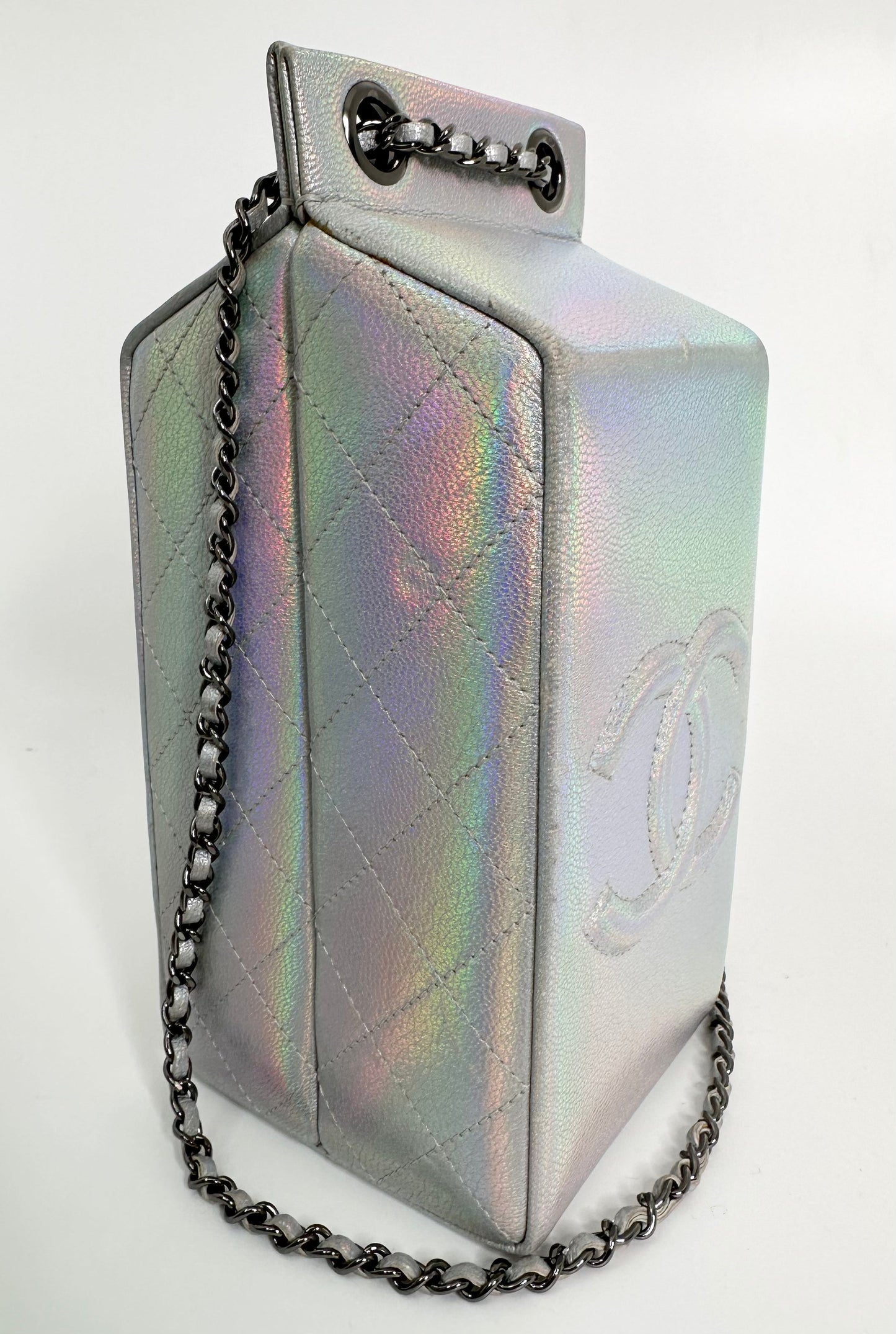 CHANEL Iridescent Silver Lait de Coco Milk Carton Bag