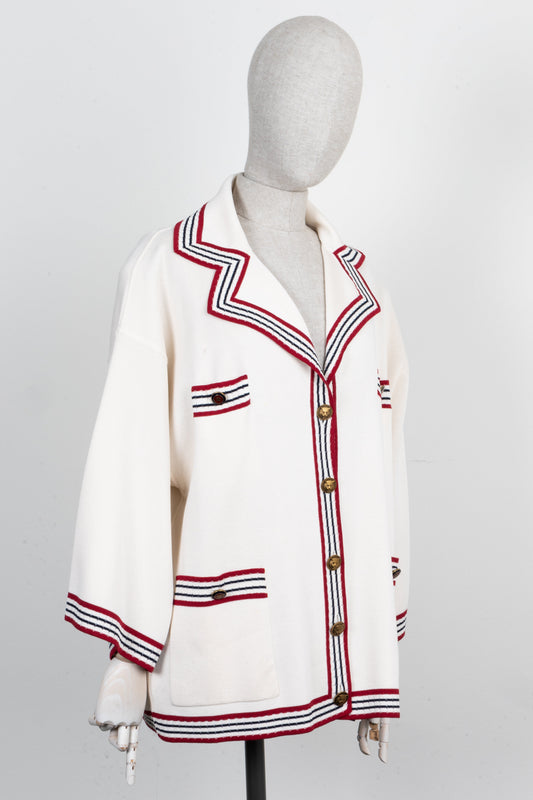 Luxury Gucci Trending 2025 Knit Jacket Ivory Red