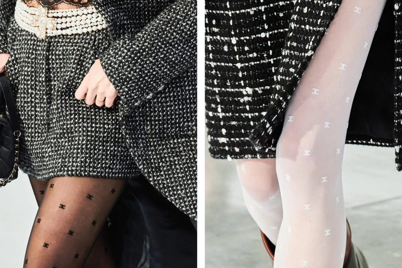 Chanel White Tights with CC Logo Size S