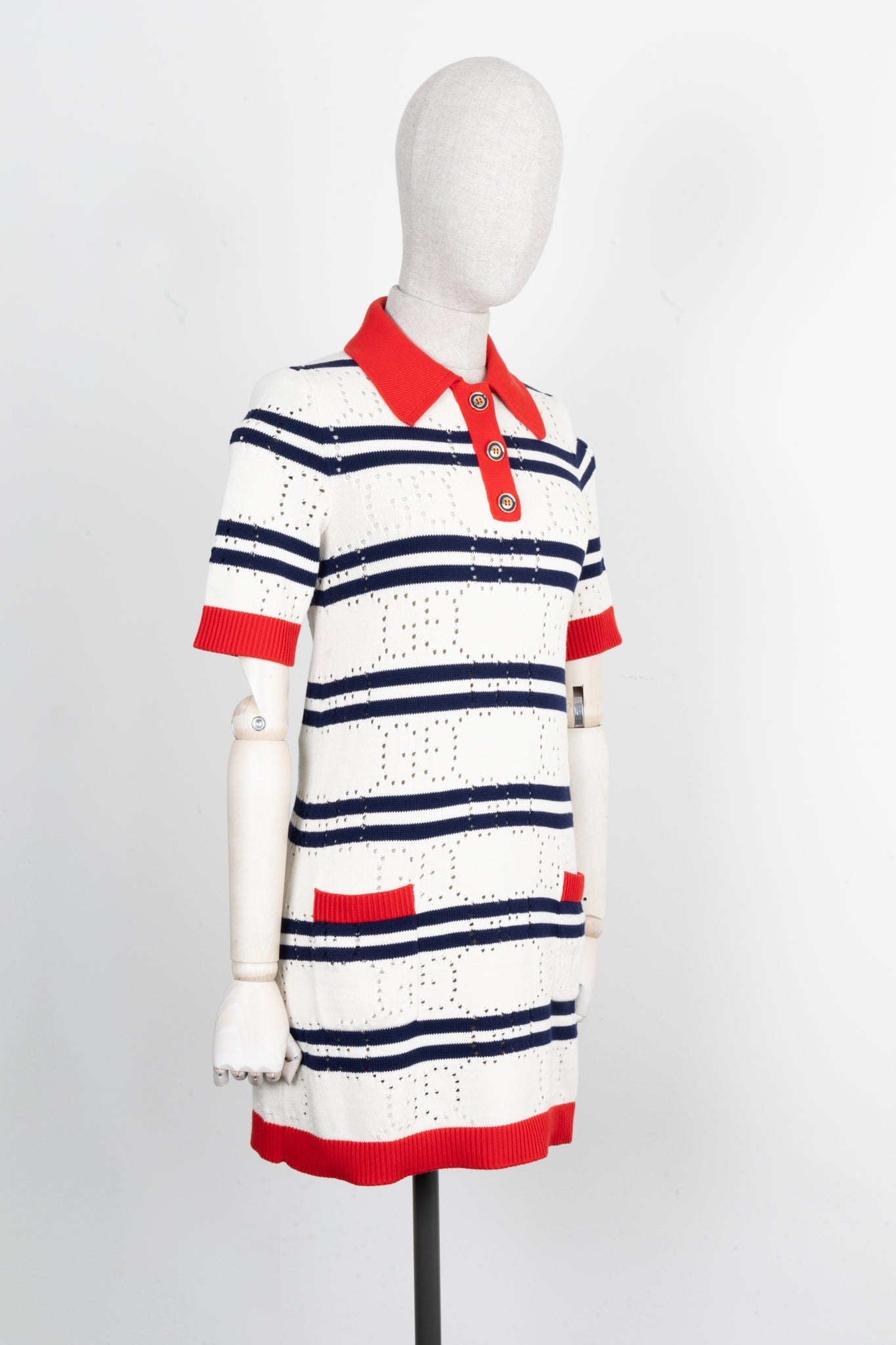 Luxury Gucci Trending 2025 Striped Knit Dress Red Blue