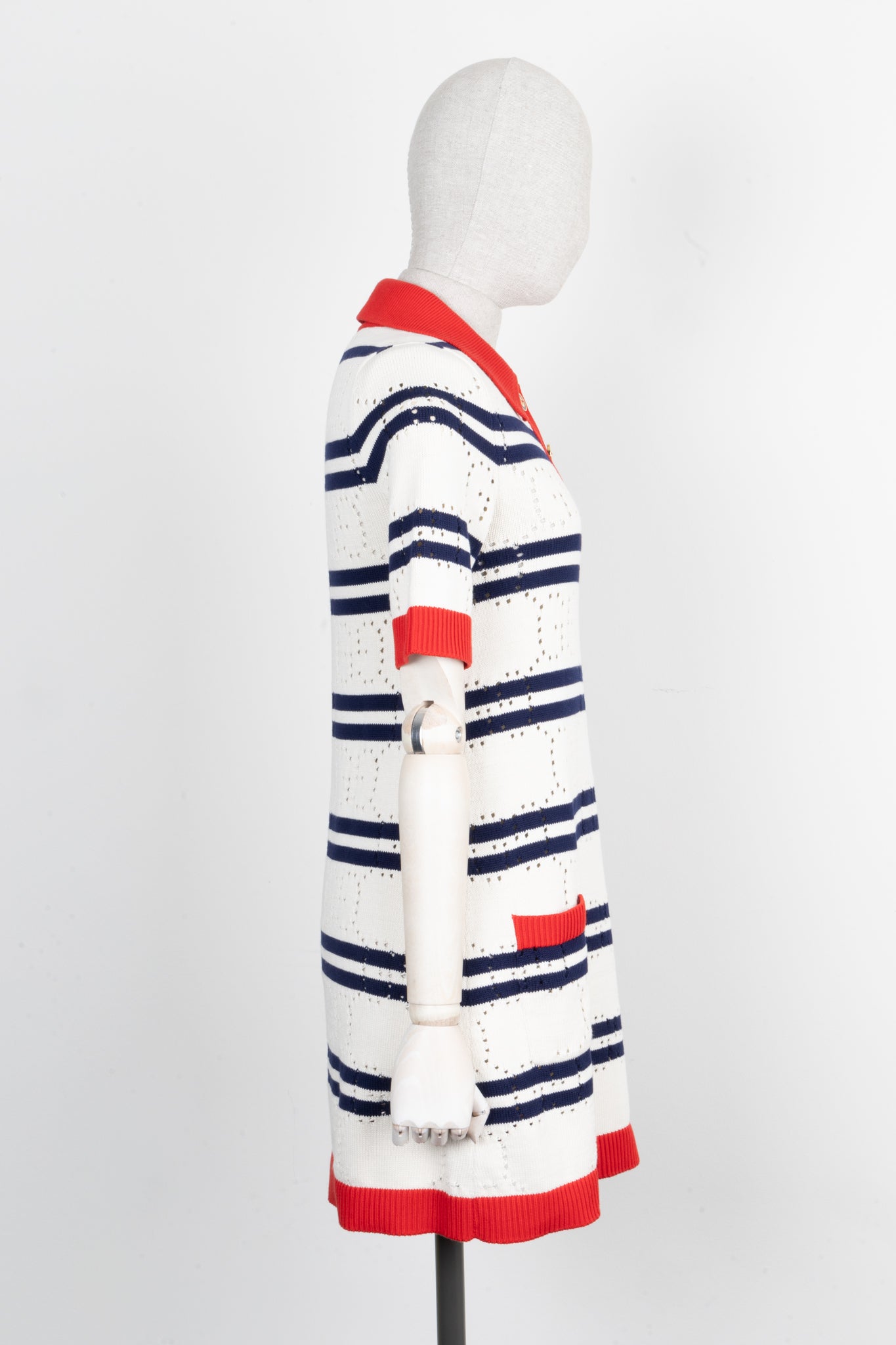 Luxury Gucci Trending 2025 Striped Knit Dress Red Blue