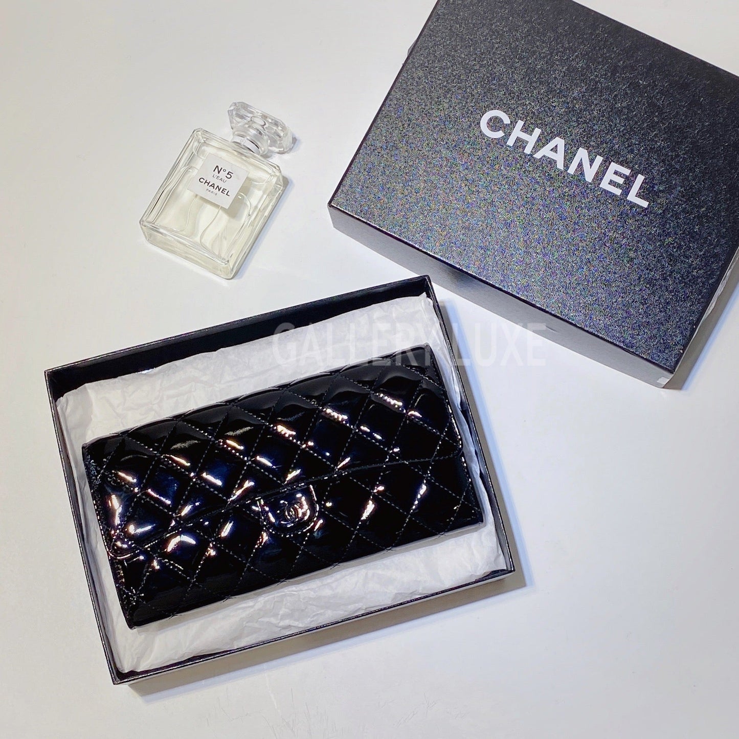 No.3074-Chanel Patent Timeless Classic Long Wallet