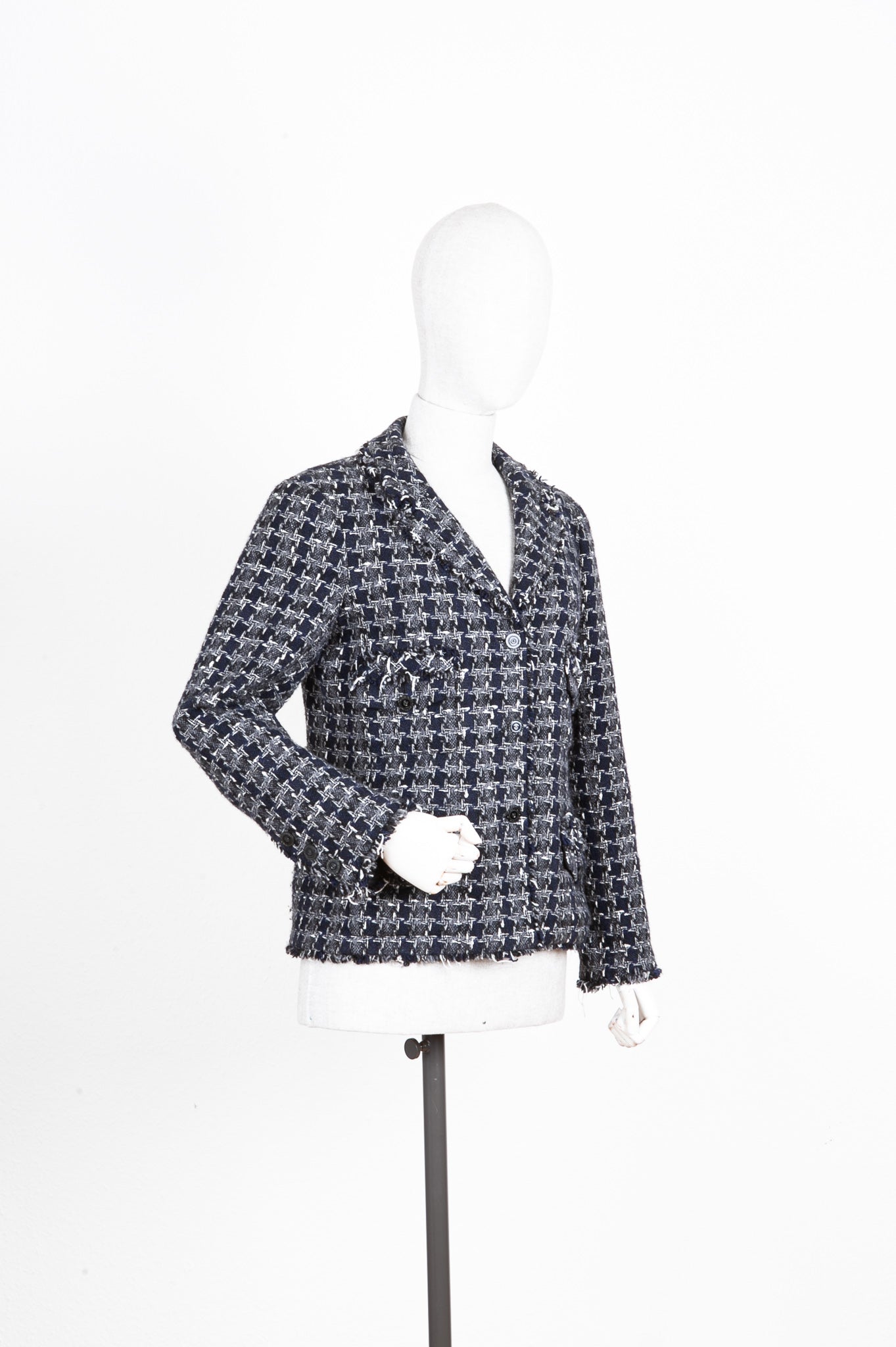 CHANEL Jacket Tweed Navy Grey