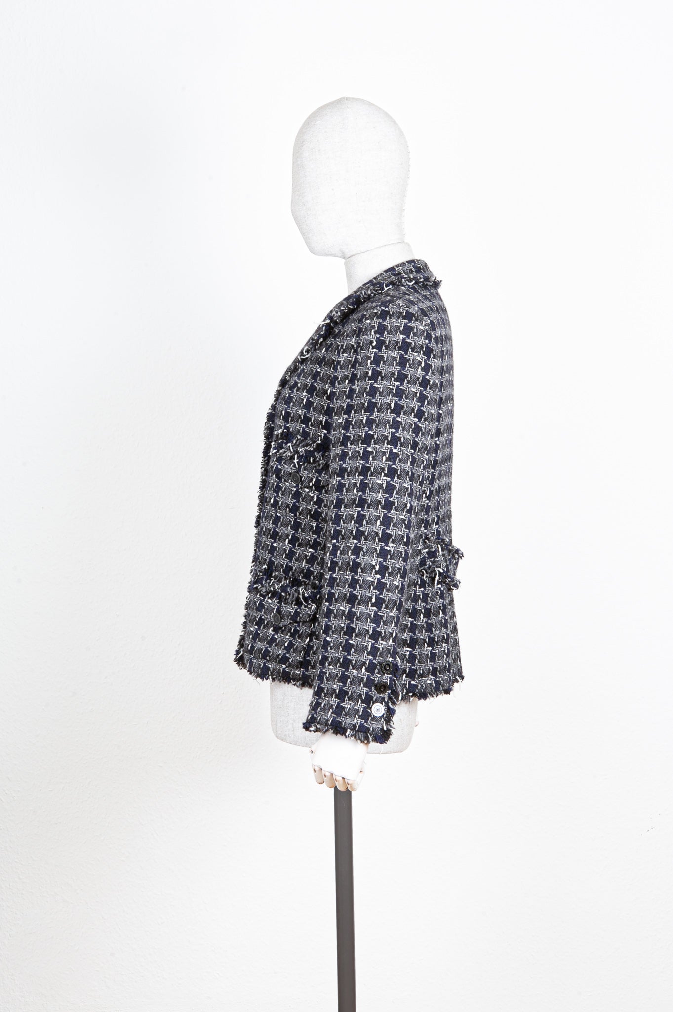 CHANEL Jacket Tweed Navy Grey