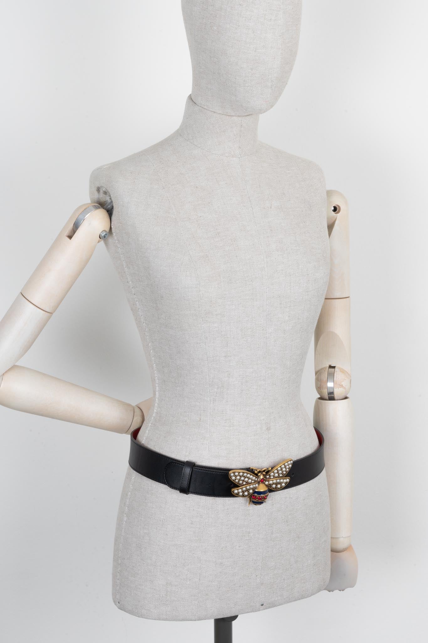 Luxury Gucci Trending 2025 Bee Pearl Belt Leather Black