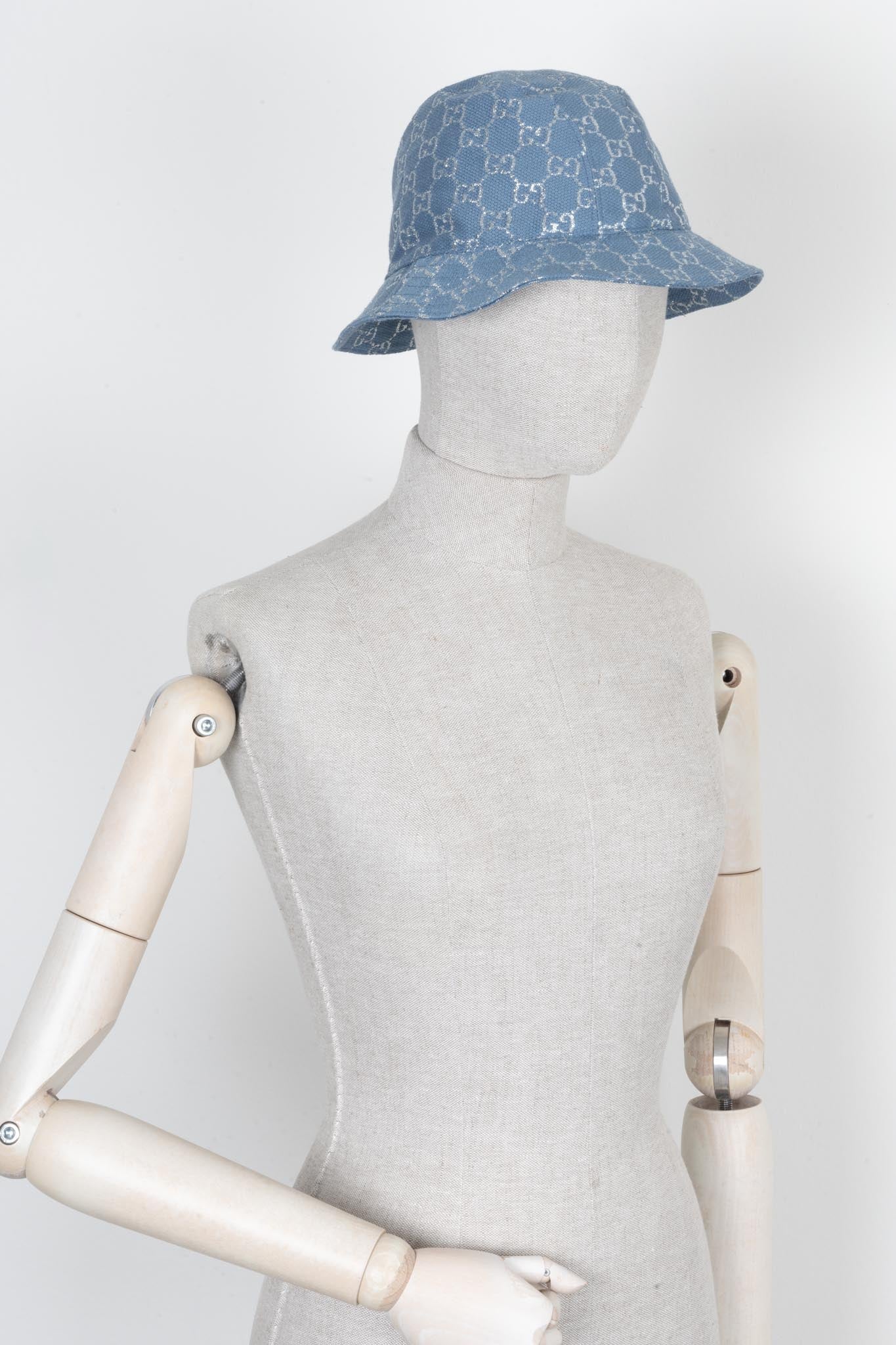 Luxury Gucci Trending 2025 GG Supreme Lurex Hat Blue Silver