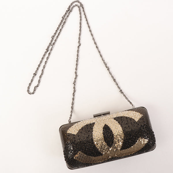 CHANEL Around 2006 Made Beads Cc Metal Clasp Chain 2Way Bag Black