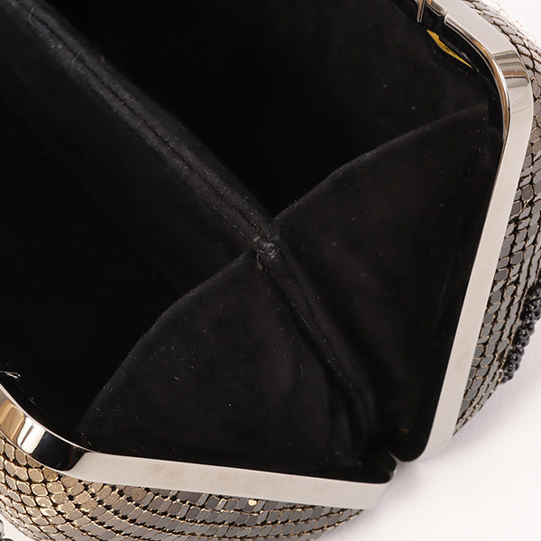 CHANEL Around 2006 Made Beads Cc Metal Clasp Chain 2Way Bag Black