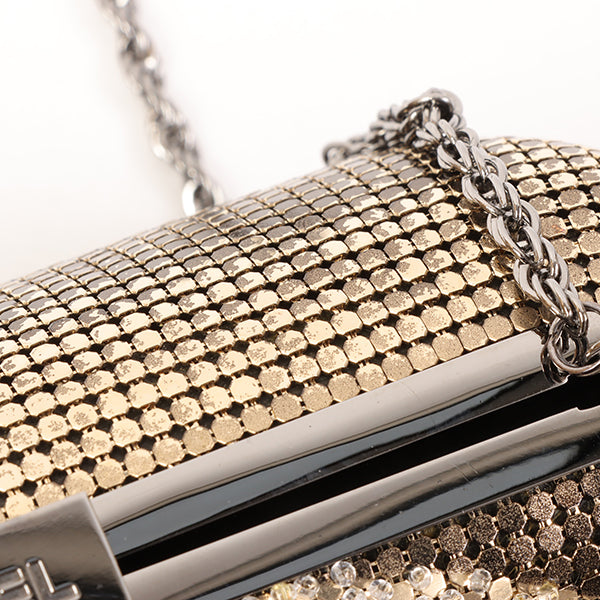 CHANEL Around 2006 Made Beads Cc Metal Clasp Chain 2Way Bag Black