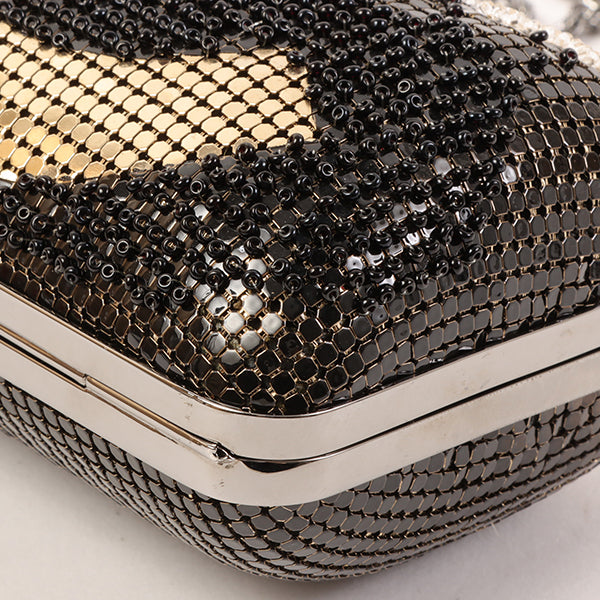CHANEL Around 2006 Made Beads Cc Metal Clasp Chain 2Way Bag Black