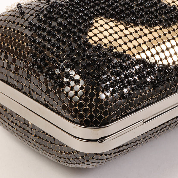 CHANEL Around 2006 Made Beads Cc Metal Clasp Chain 2Way Bag Black