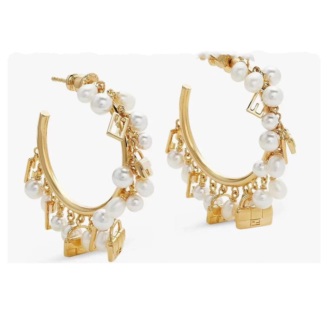 Luxury FendiF BUCKLE PEARL GOLD EARRINGS