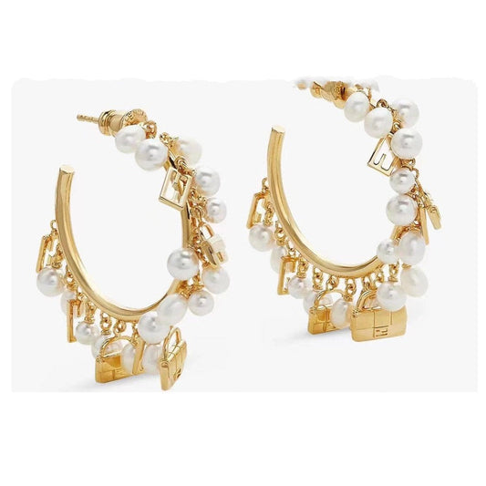 Luxury FendiF BUCKLE PEARL GOLD EARRINGS