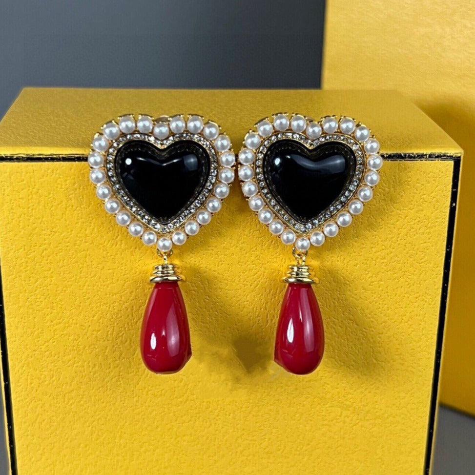 Luxury FendiF HEART PEARL GOLD EARRINGS