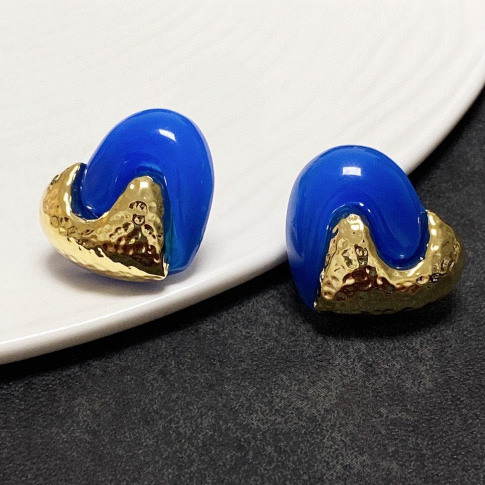 Luxury FendiF HEART GOLD BLUE EARRINGS