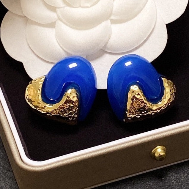 Luxury FendiF HEART GOLD BLUE EARRINGS