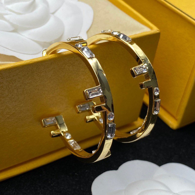 Luxury FendiFF LOGO HOOP EARRINGS GOLD DIAMOND