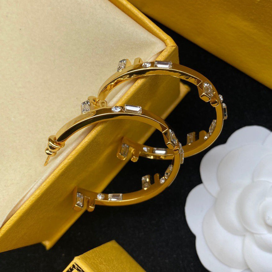 Luxury FendiFF LOGO HOOP EARRINGS GOLD DIAMOND