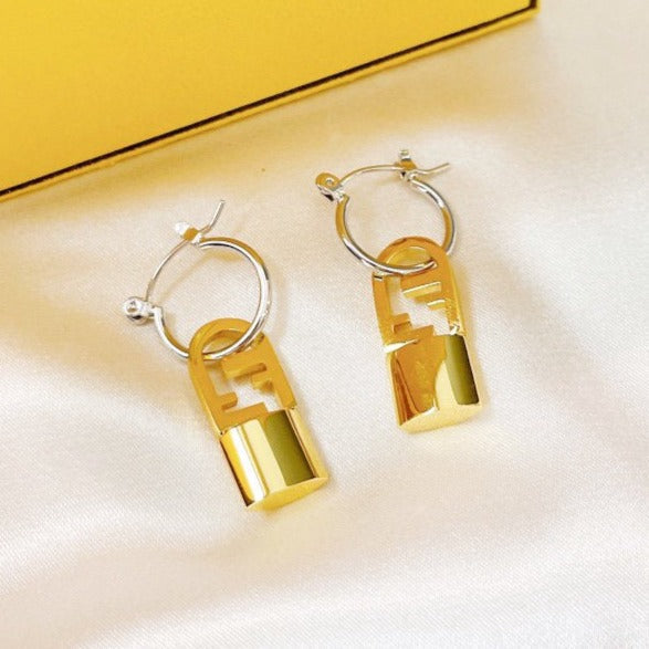 Luxury FendiFF BUCKLE SILVER GOLD EARRINGS