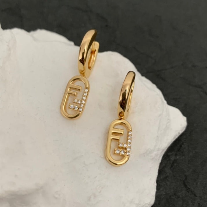 Luxury FendiFF HOOP O'LOCK GOLD DIAMOND EARRINGS