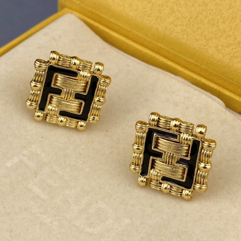 Luxury FendiFF BLACK GOLD EARRINGS