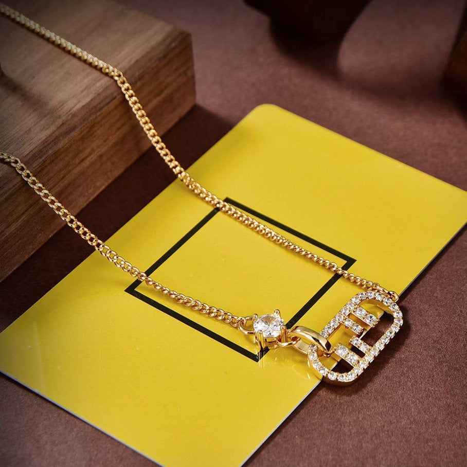 Luxury FendiDOUBLE F GOLD DIAMOND NECKLACE