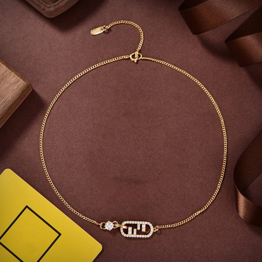 Luxury FendiDOUBLE F GOLD DIAMOND NECKLACE