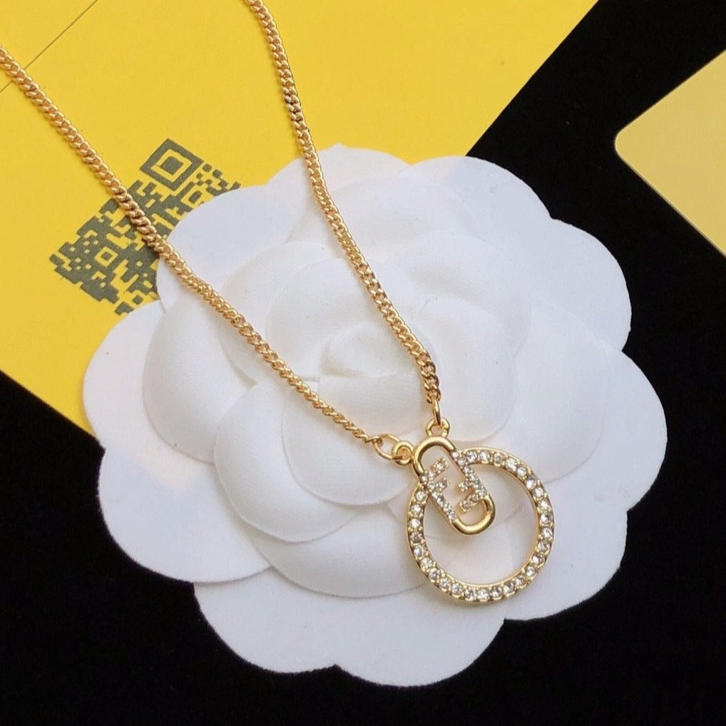 Luxury FendiF LOGO GOLD DIAMOND NECKLACE