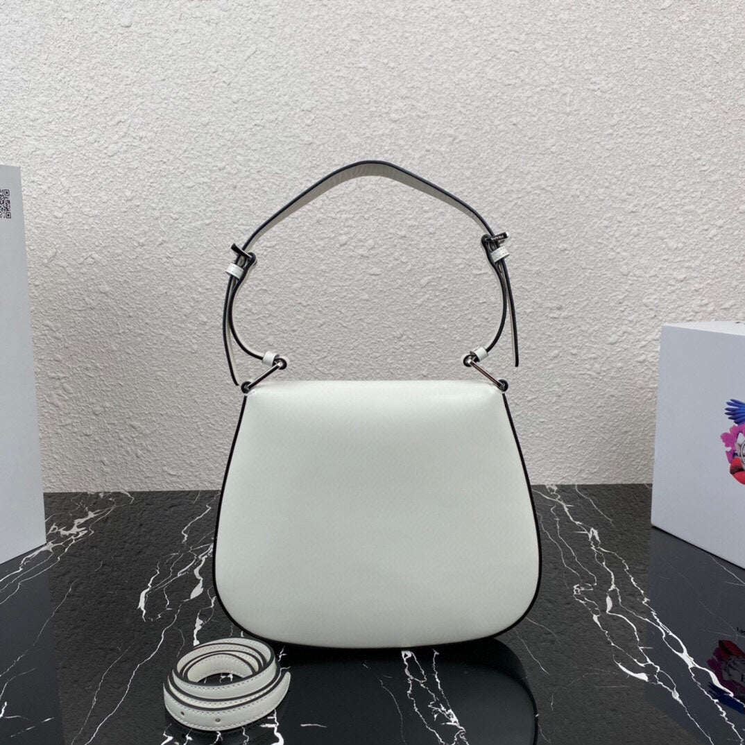 Luxury PradaCLEO 24 WHITE BLACK BRUSHED LEATHER SHOULDER BAG