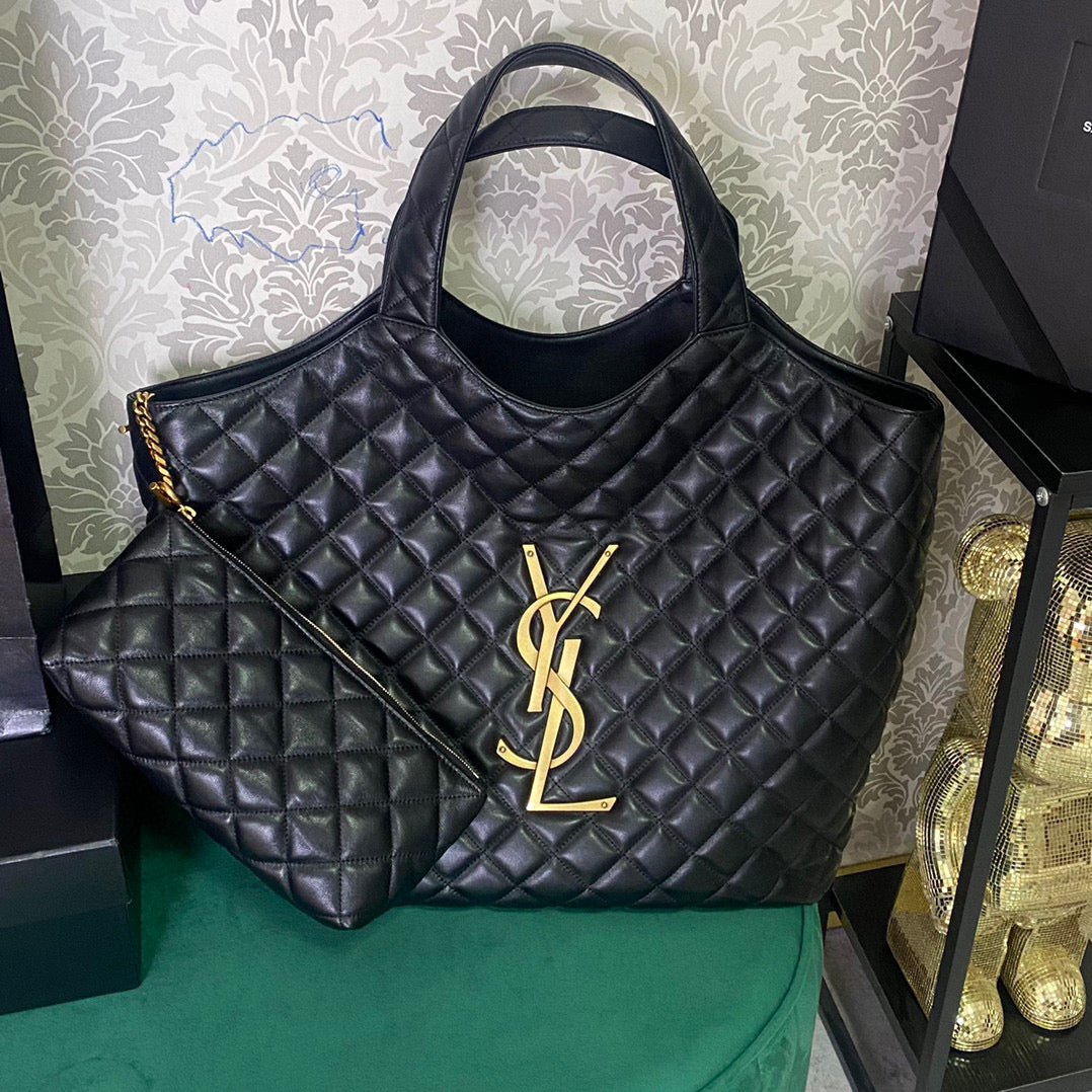 Luxury Saint Laurent Luxury Saint Laurent ICARE MAXI SHOPPING BAG IN QUILTED BLACK LAMBSKIN