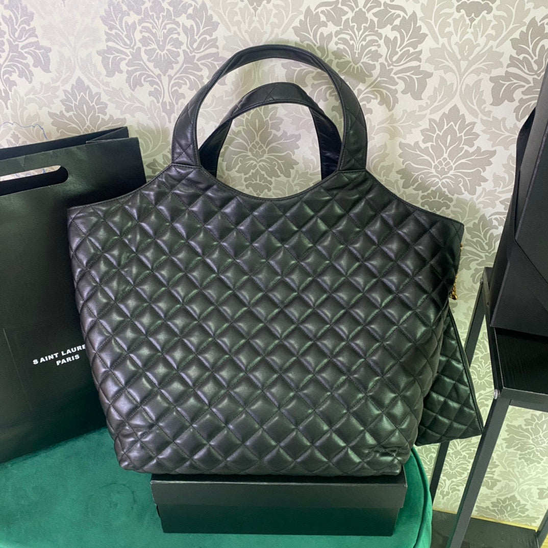 Luxury Saint Laurent Luxury Saint Laurent ICARE MAXI SHOPPING BAG IN QUILTED BLACK LAMBSKIN