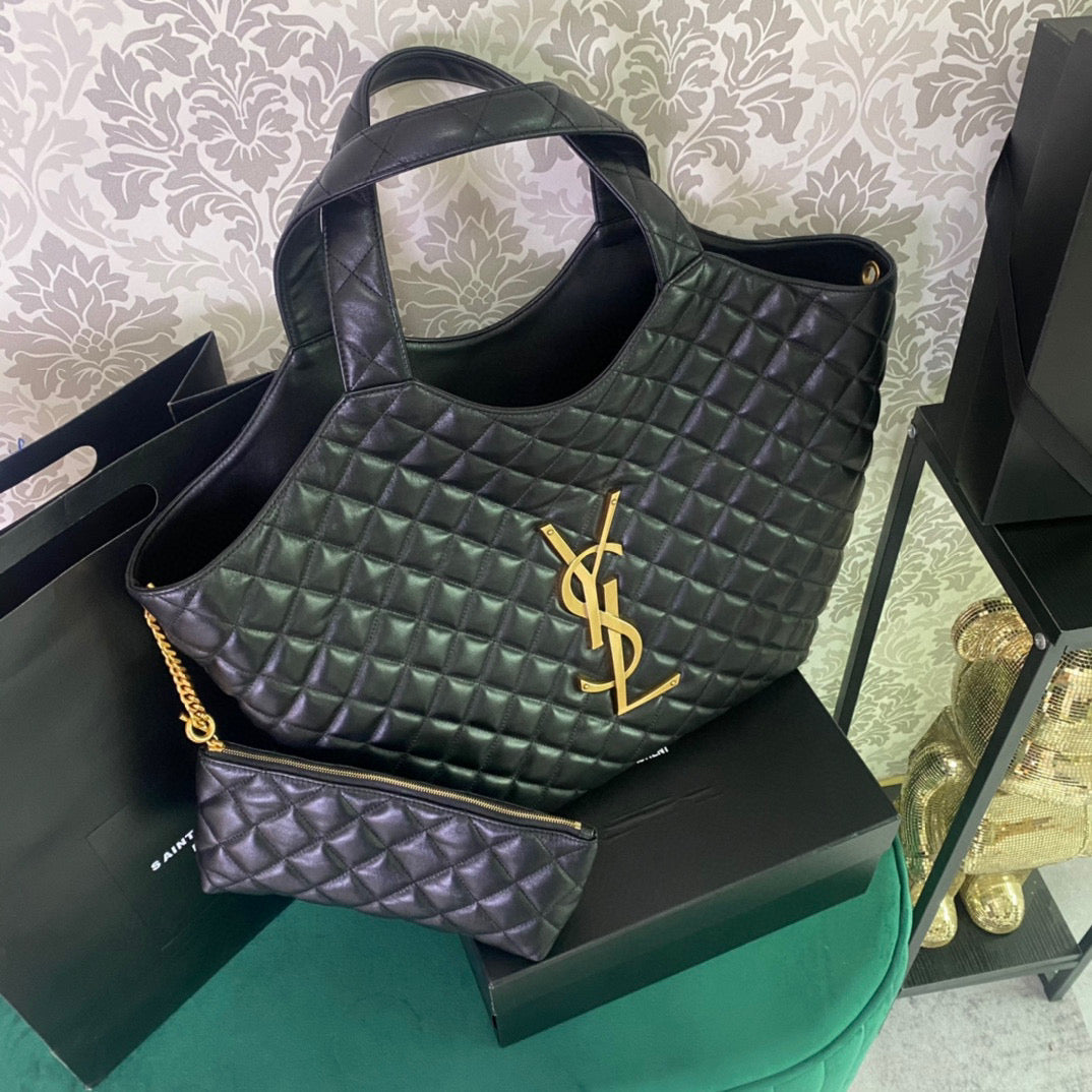 Luxury Saint Laurent Luxury Saint Laurent ICARE MAXI SHOPPING BAG IN QUILTED BLACK LAMBSKIN