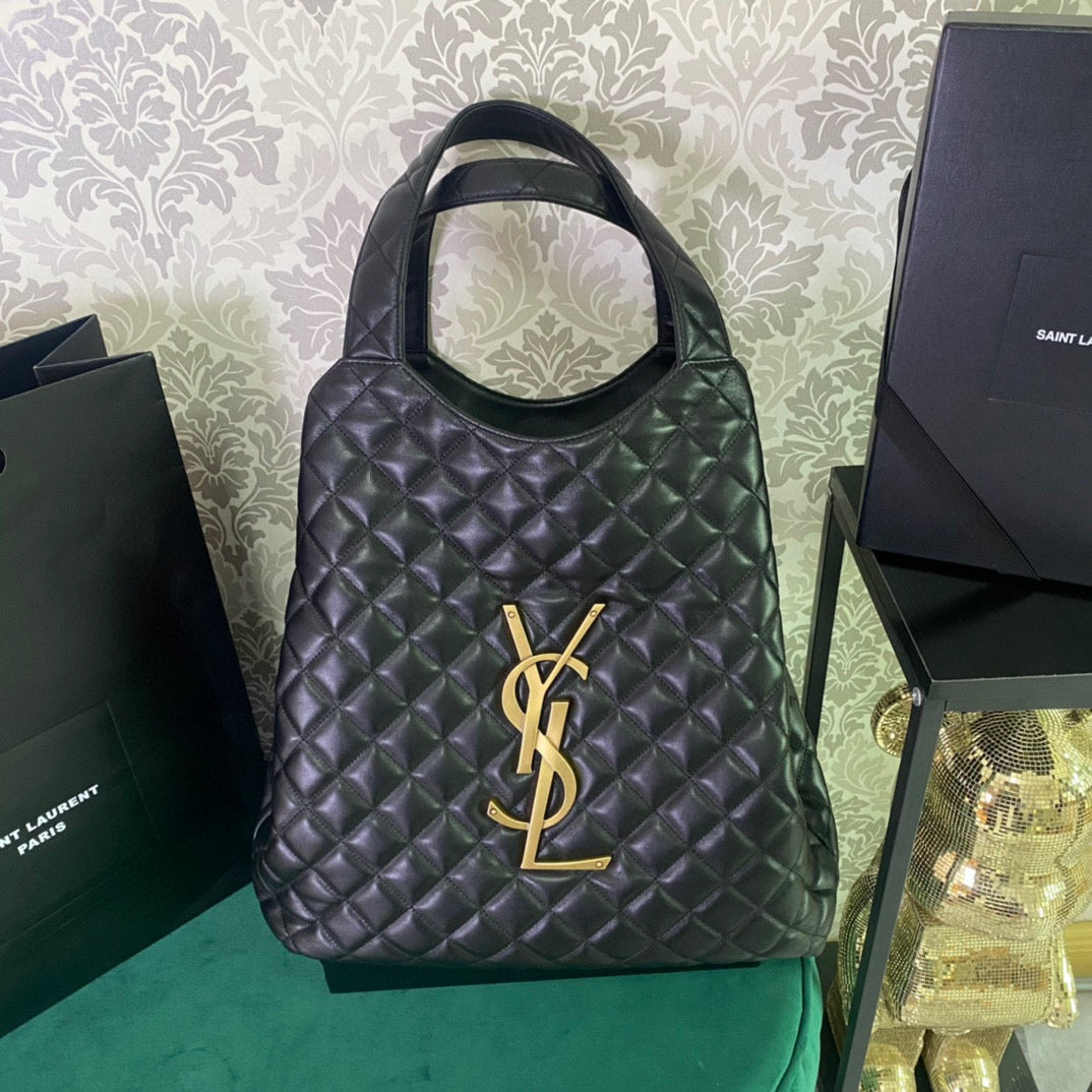 Luxury Saint Laurent Luxury Saint Laurent ICARE MAXI SHOPPING BAG IN QUILTED BLACK LAMBSKIN