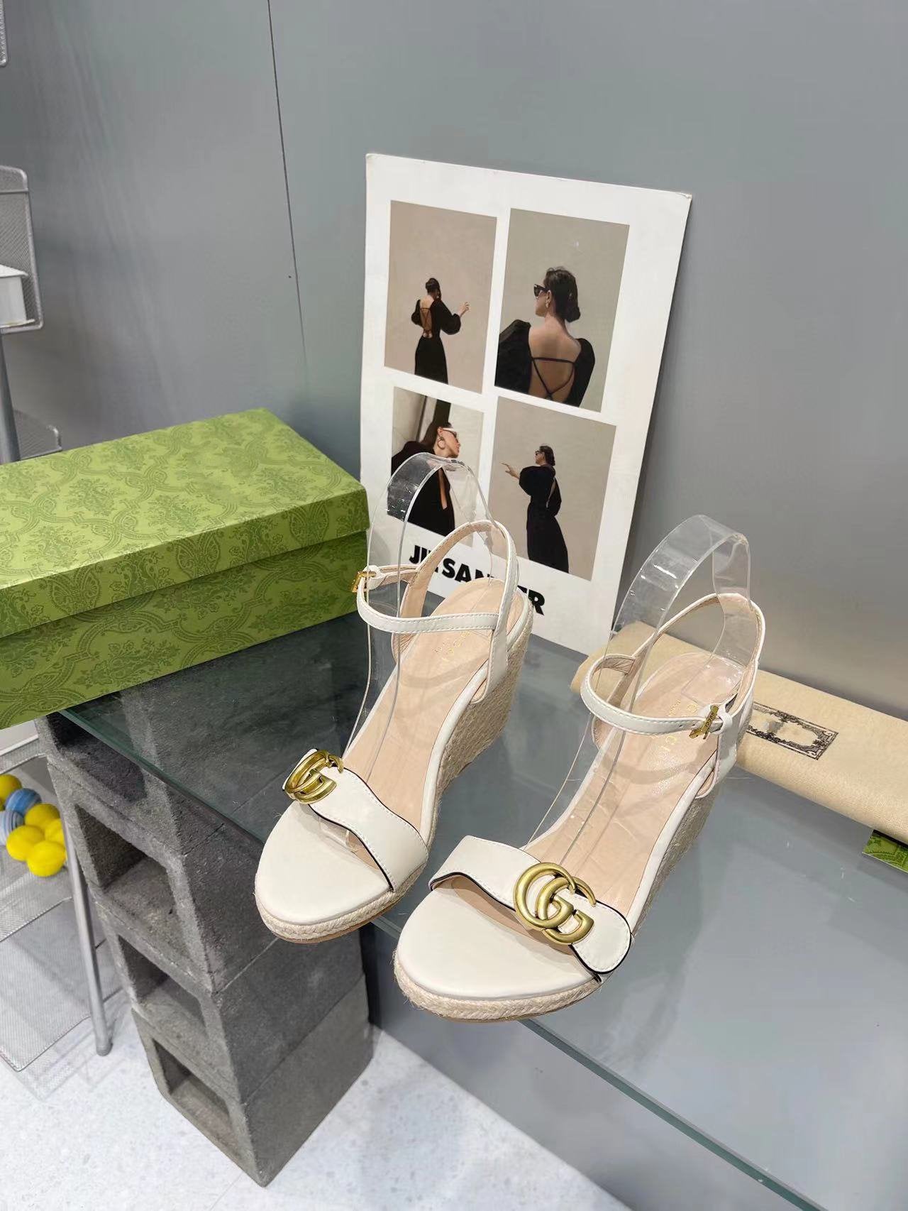 Luxury Gucci gg marmont sandal 140mm espadrilles white leather