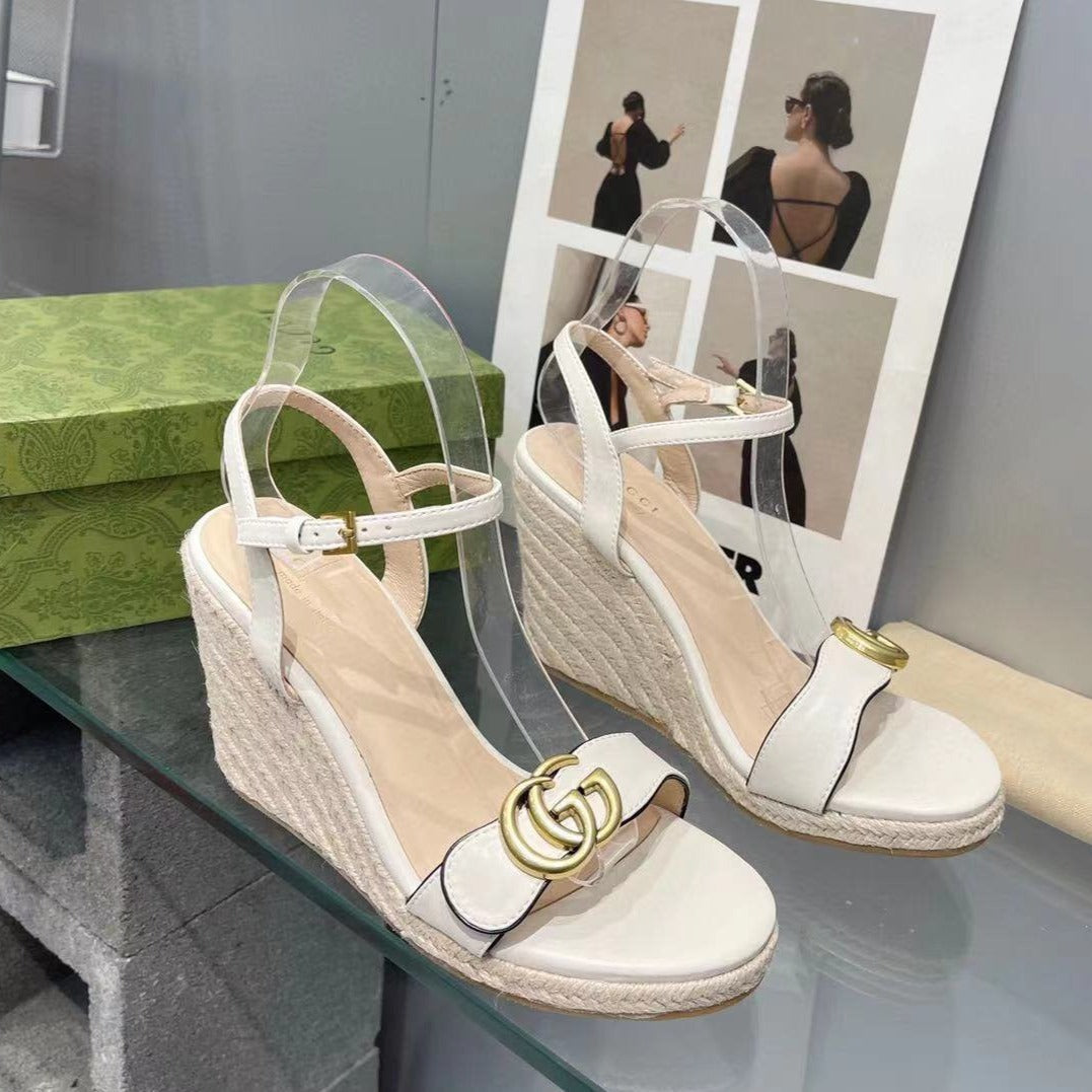 Luxury Gucci gg marmont sandal 140mm espadrilles white leather