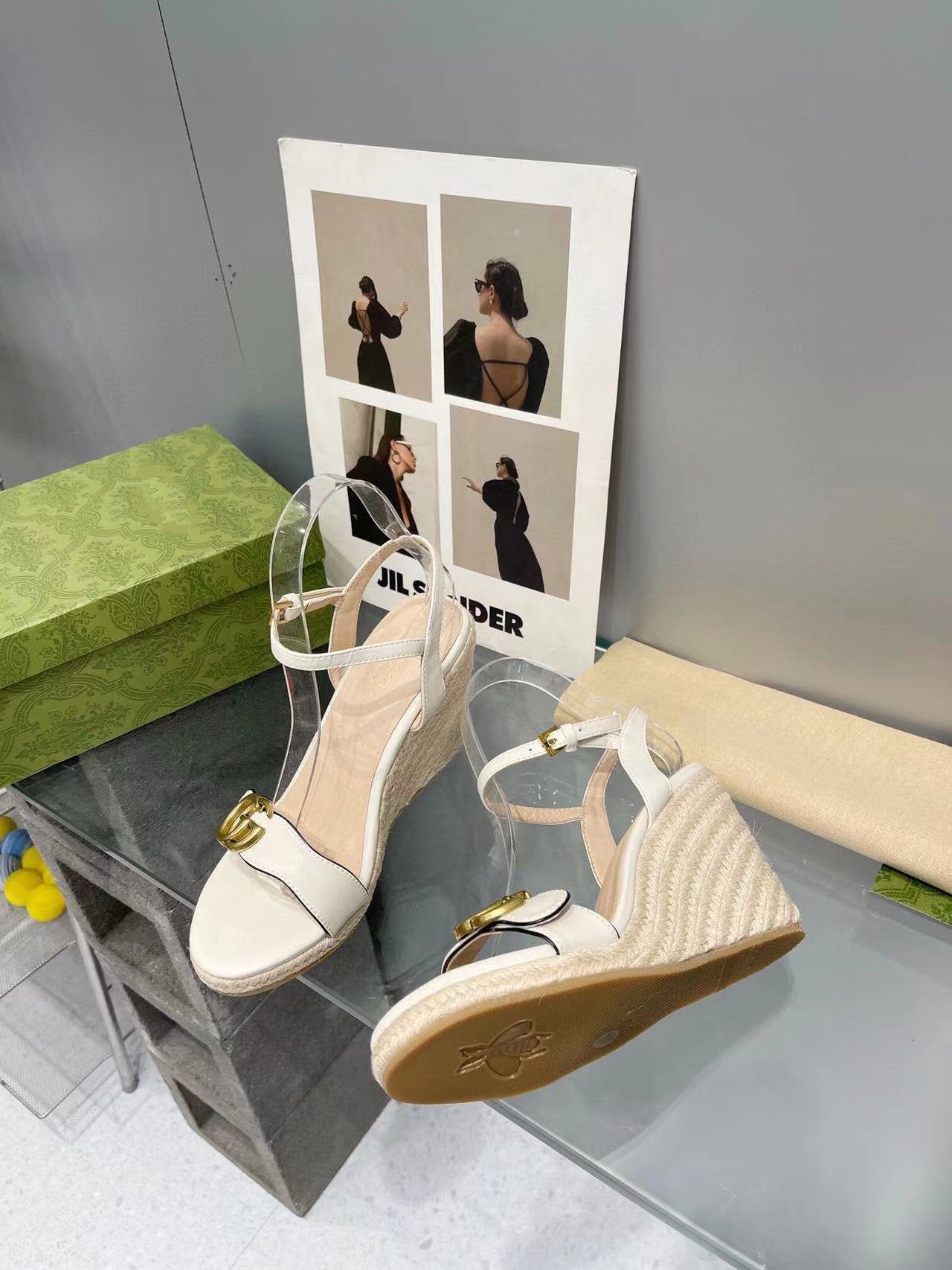 Luxury Gucci gg marmont sandal 140mm espadrilles white leather