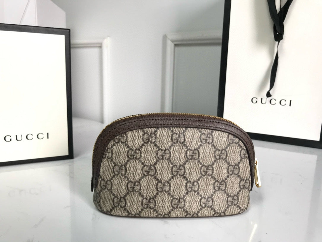 Luxury Gucci ophidia small 17cm comestic pouch beige monogram canvas