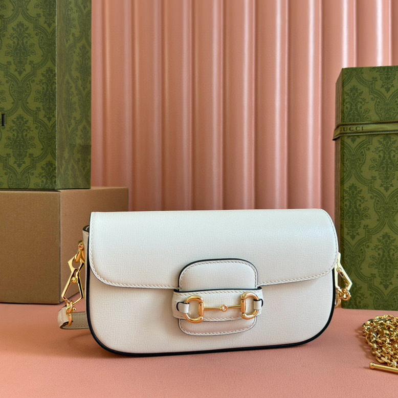 Luxury Gucci gg horsebit 1955 24cm small shoulder bag white calfskin