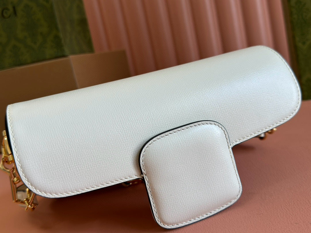 Luxury Gucci gg horsebit 1955 24cm small shoulder bag white calfskin