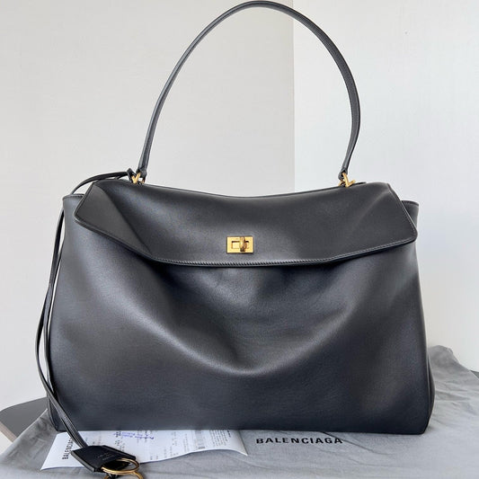 Luxury Bottega Veneta Balencia Tote Bag Black Calfskin Gold Hardware